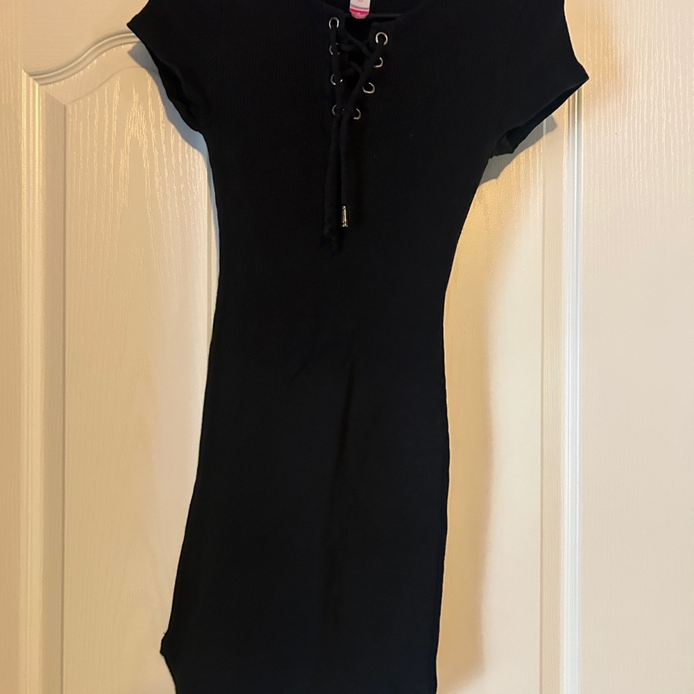 No Boundaries Black Ribbed Lace-Up Dress